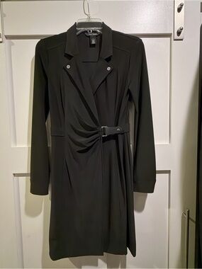 White House Black Market Black Belt-Accent Long Sleeve Wrap Dress